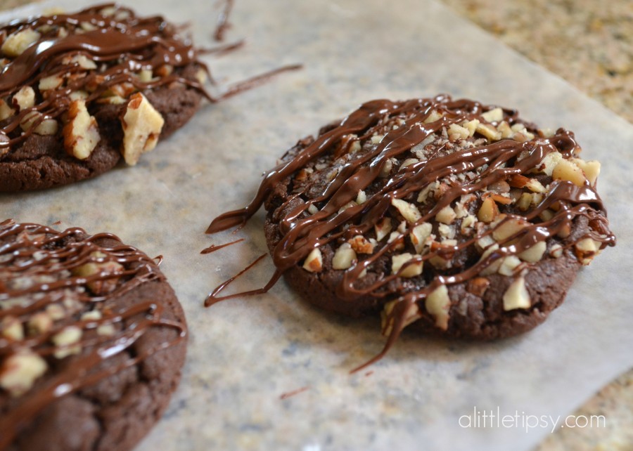 Chocolate Drizzled Turtle Cookies